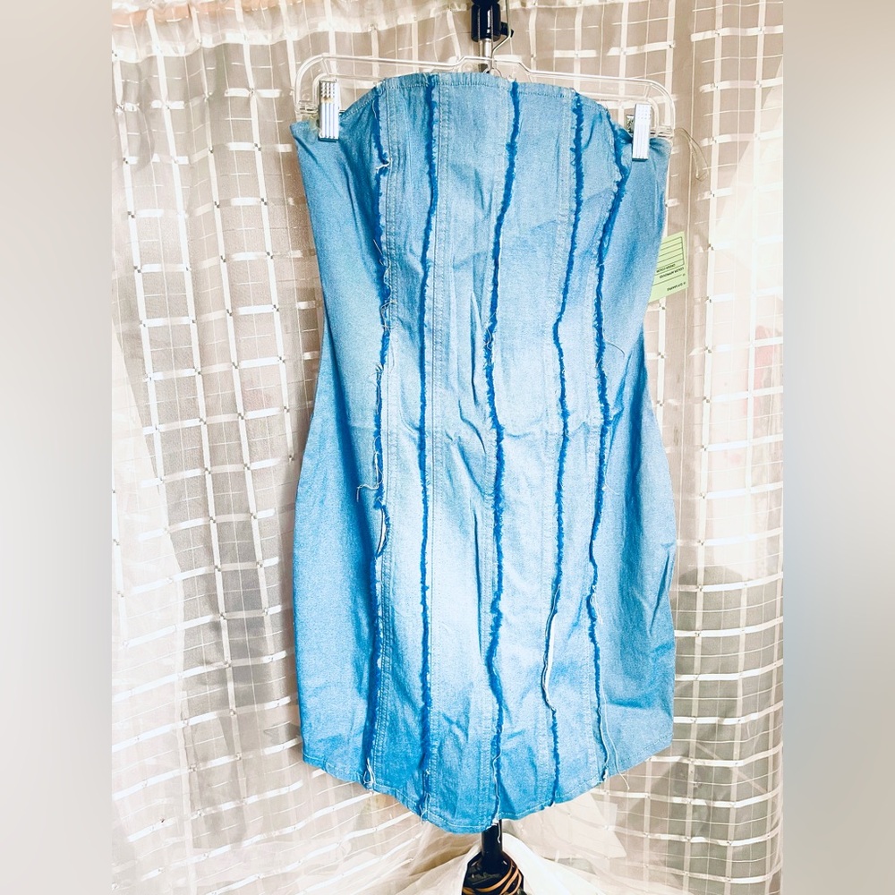 Blue Strapless Denim Dress